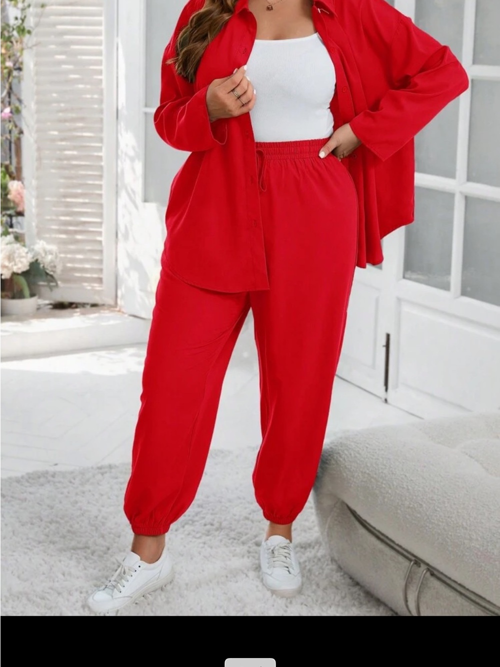 Red High-Waist Jogger Pants for Women - Casual Comfort